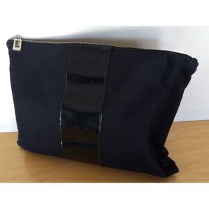 E Cosmetics Black Canvas Zippered Cotton Houndstooth Makeup Toiletry‎ Travel Bag